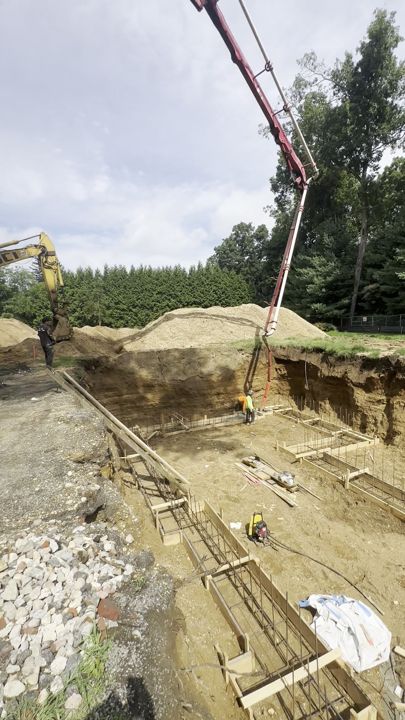 Concrete pump set up for the footing pour.
