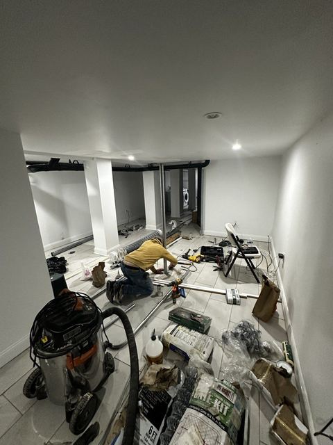 Interior common area during preparation and material staging